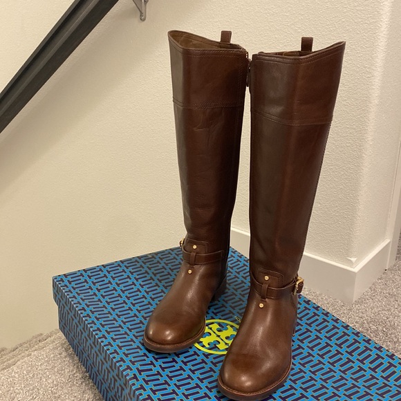 Tory Burch - Brown Leather Riding Boots W/ Buckle On Ankle - Picture 7 of 17